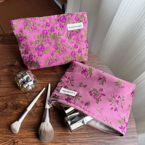 Retro Chinese Style Cosmetic Bag Jacquard Floral Makeup Pouch Travel Large Capacity Organizer Handheld Clutch For Women