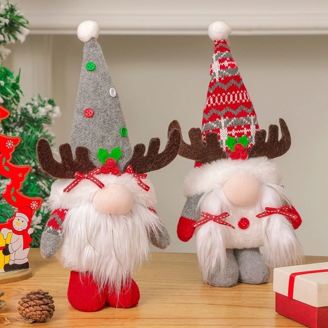 Gnomo De Navidad Astas De Reno Muñeco Sin Rostro Peluche Adorno Rudolph Tejido Decoración De Ventana De Escritorio Hogar Festivo