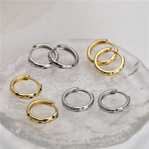 Orecchini a Cerchio in Rame con Stella Micro Intarsiato Zirconia Elegante Geometrico Orecchini per Donna Gioielli