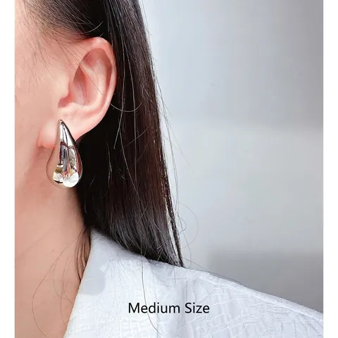 Orecchini in Ottone a Goccia D'Acqua a Specchio Con Perno in Argento Sterling 925 a Cerchio per Donna Gioielli Street Style