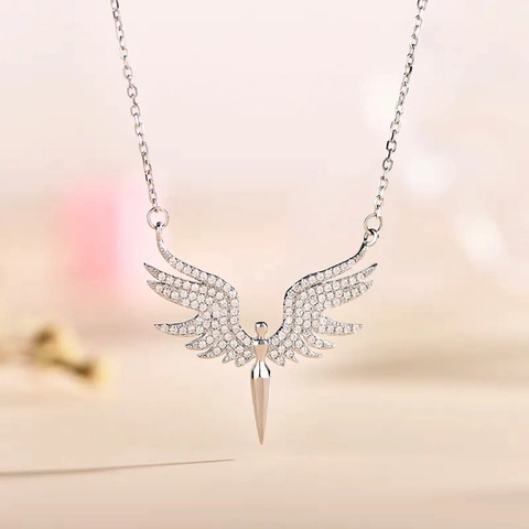 Collana Pendente Ali Di Angelo Acciaio Al Titanio Zirconia Cubica Gioielli Di Moda Ala Per Donne