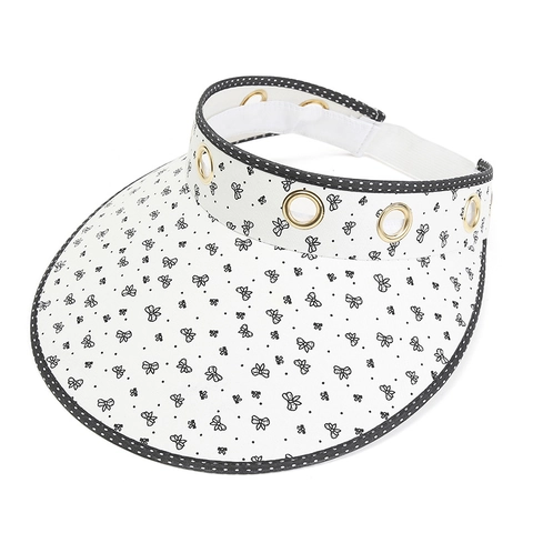 Damen Sommer Oben Offen Sonnenhut UV Schutz Schleife Muster Punkte Kante Visier Outdoor Strand Polyester Reisehut