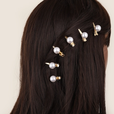 Fermagli Per Capelli Eleganti Künstliche Perle Sintetiche Tono Oro Lega Becco D'Anatra Mollette Accessori Per Capelli Alla Moda Donna
