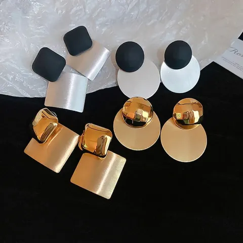 Geometrische Ohrstecker Mit Silberohrstecker Gebürstete Metalllegierung Gold Vergoldet Minimalistisches Rundes Rauten Design