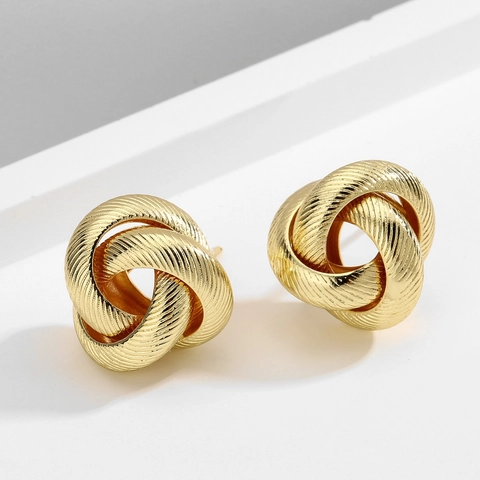 Orecchini a Lobo con Nodo Intrecciato Oro Moda Europea e Americana per Donna Orecchini in Metallo di Rame Personalizzati Gioielli