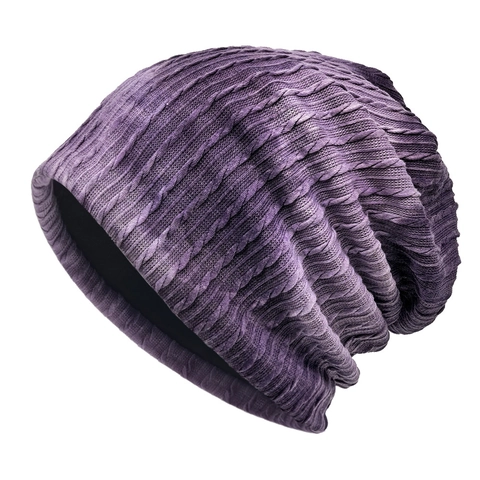 Slouchy Beanie Hat Cable Knit Polyester Breathable Gradient Tie Dye Fashion Korean Style Unisex Outdoor Autumn Winter