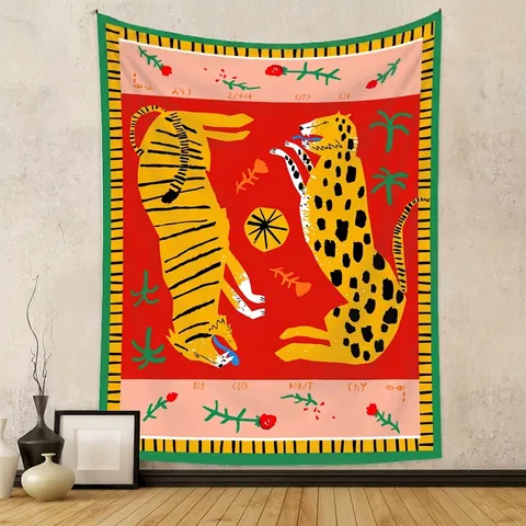 Arazzo Da Parete Artistico In Poliestere Motivo Giungla Leopardo Tigre Donna Che Legge Decorazione Camera Soggiorno Stile Ins