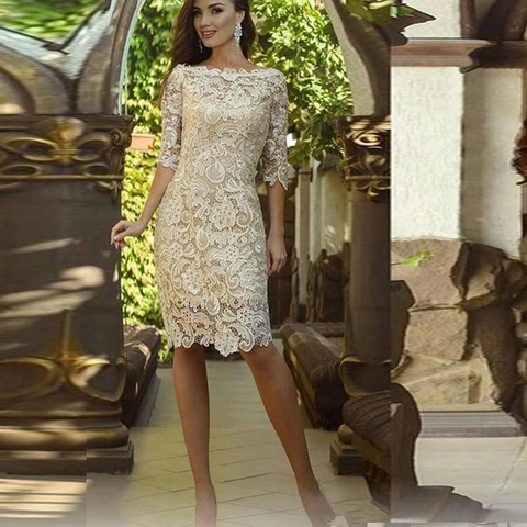 Lace Bodycon Evening Dress Boat Neck Half Sleeve Elegant Wedding Party Cocktail Gown Formal Occasion For Women