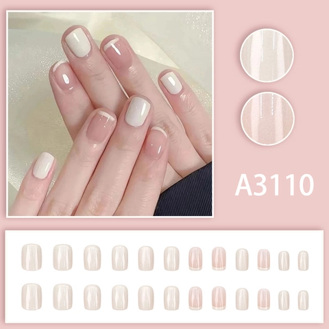 Ongles À Presser Français Brillants Rose Nu Blanc Crème Courts Carrés Ronds Faux Ongles Pour Femmes Manucure