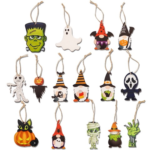 Houten Halloween Hangers Geest Pompoen Skelet Kabouters Hangende Decoraties Griezelige Vakantie Huis Muur Feest Accessoires