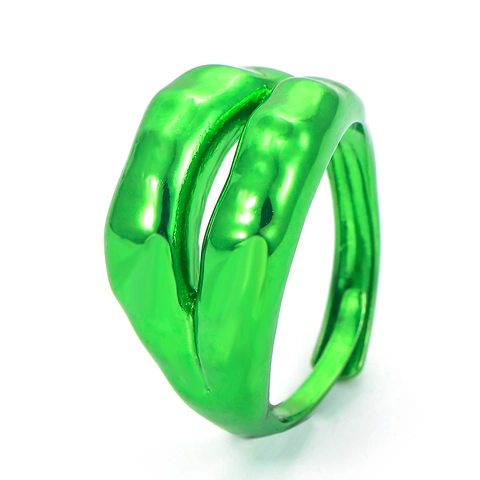Geometric Lip Shaped Enamel Copper Ring For Women Colorful Zirconia Open Adjustable Index Finger Ring Simple Fashion Jewelry