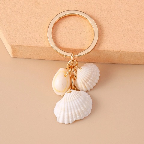 Llavero De Concha Natural Y Metal Dorado Tema De Playa Accesorio De Colgante Para Mochila