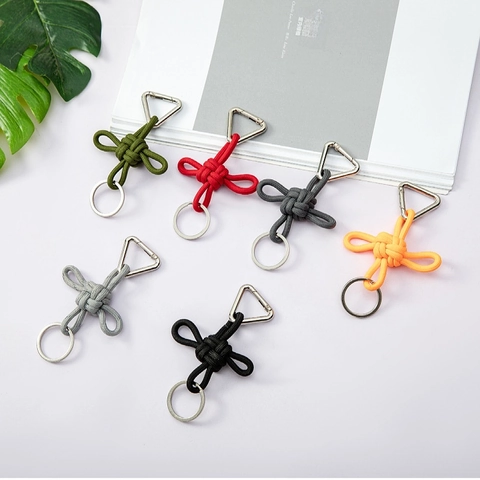 Llavero De Paracord Trenzado Nudo Chino Gancho Triangular Aleación Zinc Tejido A Mano Anillo De Llaves Regalo Accesorio