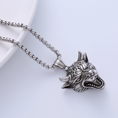 Collana Con Pendente Testa Di Lupo Vintage Da Uomo Acciaio Inossidabile 316L Punk Hip Hop Gioielli Animali Ruggenti Con Catena Box