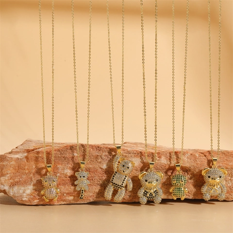 Mode Kupfer Zirkonia Bär Anhänger Halskette Für Damen Niedlicher Tier Teddybär Vergoldet Schlüsselbein Kette Choker Schmuck Geschenk