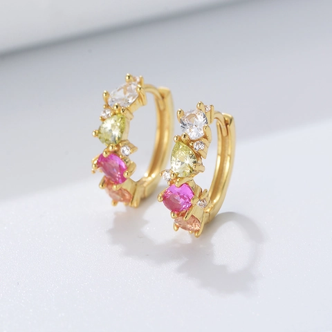 Colorful Zircon Huggie Earrings With 925 Sterling Silver Earring Post Elegant Geometric Multicolored Crystal Hoops For Women