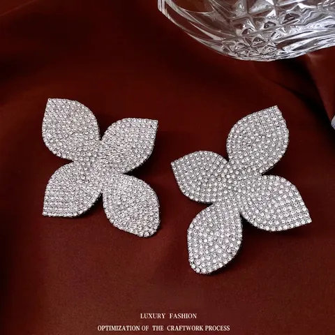 Übergroße Blumen Ohrstecker Für Damen Mit Strasssteinen Legierung Glänzend Floral Design 925 Sterling Silber Ohrstecker