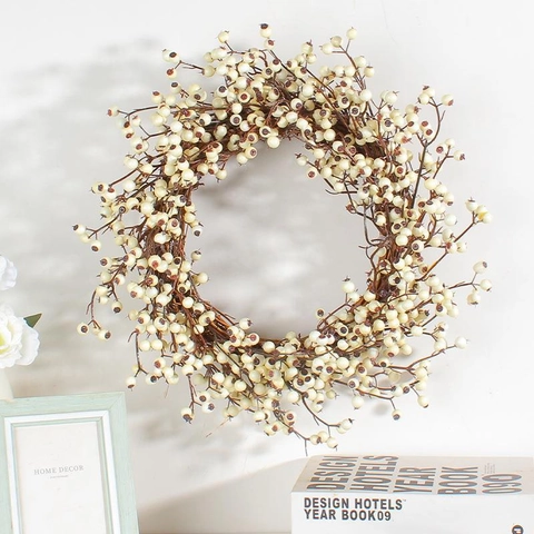 Artificial White Berry Wreath With Brown Dried Branches For Christmas Holiday Door Wall Hanging Decoration Home Office