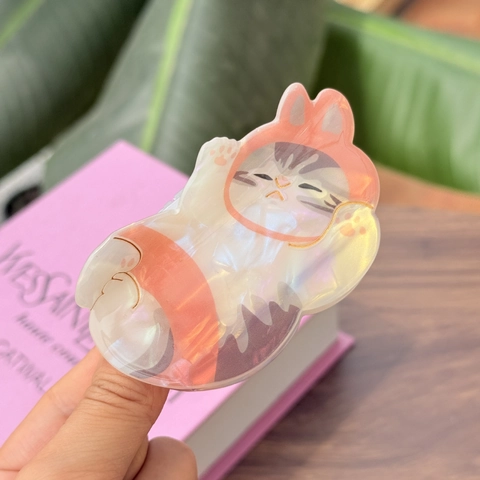 Pince À Cheveux Chat Acétate Irisé Forme Animale Mignonne Tenue Forte Accessoires Cheveux Femmes Style Doux Fille