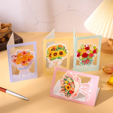 3D Popup Blumenstrauß Grußkarte Faltbar Ausgehöhltes Papier Florale Segen Nachrichtenkarten Für Lehrer Dankesgeschenk