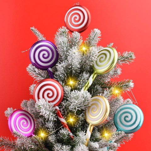 Large Christmas Lollipop Ornaments Spiral Swirl Painted PVC Candy Hanging Decorations For Festive Holiday Tree Party