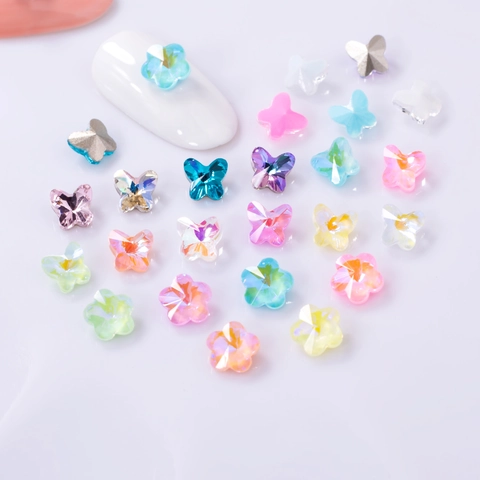 Nail Art Decoration Glass Crystal 3D Butterfly Five Petal Flower Aurora AB Color Shiny Manicure Accessory