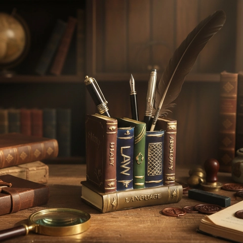 Vintage Book Stack Pen Holder Resin Desktop Organizer Retro Bookcase Decor Office Study Stationery Storage Box Ornament