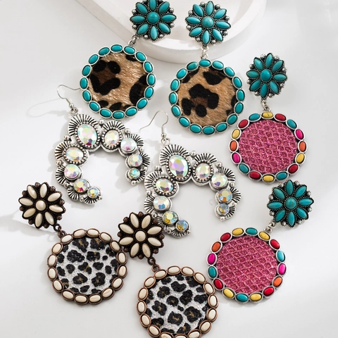 Orecchini Pendenti Vintage in Lega Boemia Con Intarsio in Pelle Turchese Sintetico E Strass Per Gioielli Da Donna Per Feste