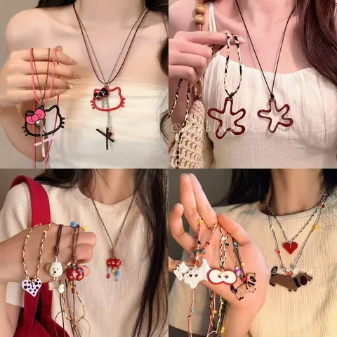 Collana Con Pendente Lunga Bohémien Lega Cordino Cerato Retrò Fiore Animale Forma Di Cuore Gioielli Moda Donna