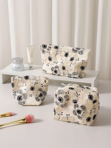 Florale Bestickte Kosmetiktasche Vintage Baumwolle Leinen Jacquard Stoff Reise Kulturbeutel Tragbare Clutch