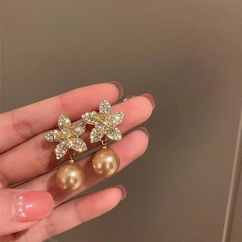 Ohrhänger Mit Strassblumen Und Künstliche Perlen Silberner Ohrstecker Französischer Retro Eleganter Schmuck Für Damen