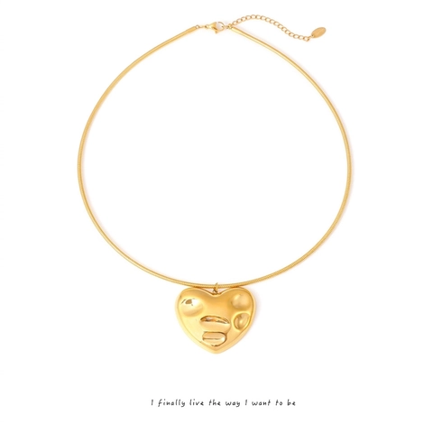 Collier Pendentif Cœur Acier Titane Texture Lave Irrégulière Chaîne Serpent Pour Femmes