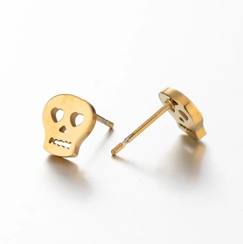 Vintage Stainless Steel Skull Stud Earrings For Women Punk Gothic Heart Eye Cutout Halloween Jewelry Accessories Gift