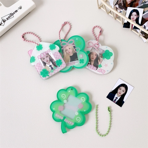 Kawaii Acryl Kleeblatt Haus Wolke Form Fotokartenhalter Schlüsselanhänger Für Ausweise Fotokarten Studenten Tasche Dekoration Mini Schutzhülle
