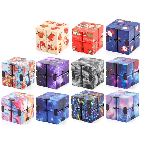 Infinity Cube Fidget Toy Plastic Stress Relief Sensory Hand Game Starry Sky Marble Christmas Pattern Gift