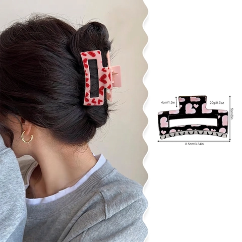 Chic Heart Print Hair Claw Clip Acrylic Rectangular Hollow Shark Clip Sweet Hair Accessories For Women