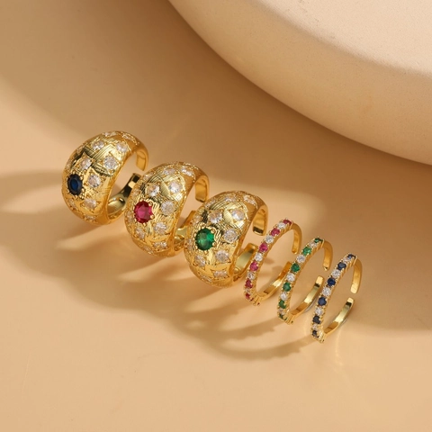 Vintage Geometrische Zirconia Koperen Open Ring Voor Vrouwen Luxe Vergulde Verstelbare Band Ring Mode Sieraden Cadeau