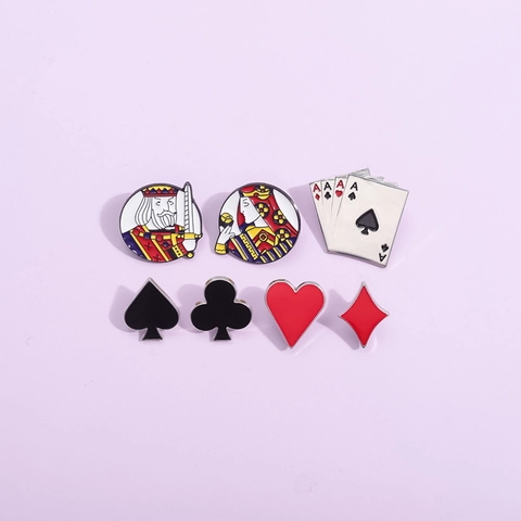 Broches En Émail Cartes De Poker Alliage Pique Cœur Roi Reine As Épingles De Revers Bijoux Pour Sacs