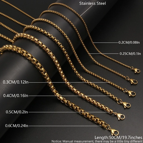 Box-Halskette Gold Vergoldeter Edelstahl Venezianerkette Geometrisch Hip Hop Minimalistischer Schmuck Für Herren Damen