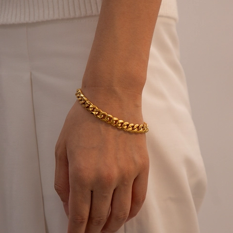 Panzerkette Halskette Und Armband Edelstahl Vergoldet Hip Hop Modeschmuck Für Damen
