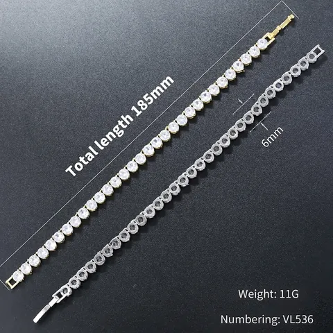 Ensemble de Bijoux Chaîne Tennis Hip Hop en Cuivre Zirconia Serti à Griffes Bracelet Collier Zirconia Rond Bijoux Femme