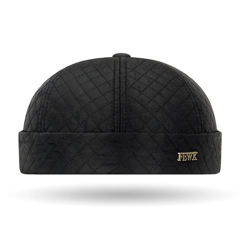 Men Quilted Docker Hat Fleece Lined Warm Winter Skullcap Retro Brimless Beanie Adjustable Polyester