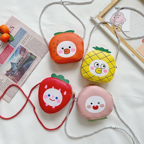 Mini Bolso Bandolera Para Niños Lindo Forma De Fruta Cuero PU Dibujos Animados Moda Bolso De Hombro Para Niñas