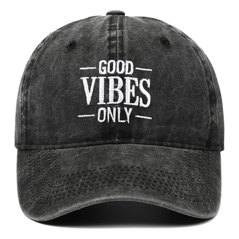 Berretto Da Baseball Vintage Cotone Lavato Ricamato Good Vibes Only Distressed Protezione Solare Regolabile Per Uomini Donne