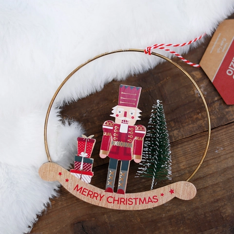Ornamento Appeso Di Natale Schiaccianoci In Legno Anello Di Metallo Mini Albero Scatola Regalo Decorazione Festa Tradizionale