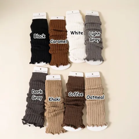 Girls Knitted Leg Warmers Acrylic Ribbed Slouch Socks Lettuce Trim Autumn Winter Solid Color Kids School Style