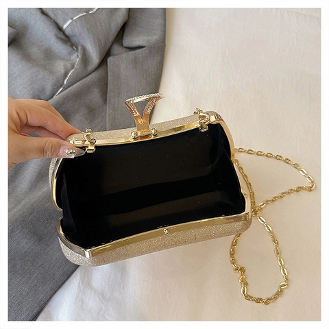 Evening Clutch Bag Glitter Rhinestone Buckle Detachable Chain Strap Wedding Party Banquet Glamorous Women Luxury