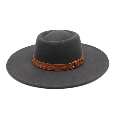 Vintage Wool Felt Boater Hat Flat Top Wide Brim With Leather Belt Metal Rivets Elegant Unisex Outdoor Warm Accessory