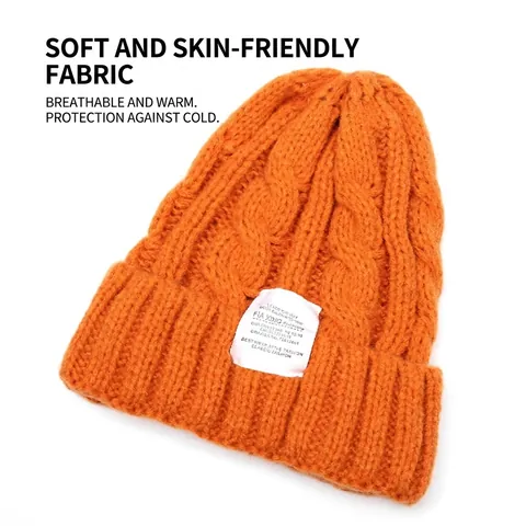 Berretto In Maglia Acrilico Trecce Caldo Antivento Inverno Morbido Versatile Tinta Unita Moda Per Uomo E Donna