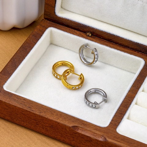 Elegante Zirkonia Pavé Roestvrij Stalen Creolen Mode Geometrische Woon-Werkstijl Sieraden Accessoire Cadeau Voor Vrouwen